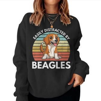 Easily Distracted By Beagles Funny Beagle Dog Mom Gift Women Crewneck Graphic Sweatshirt - Seseable