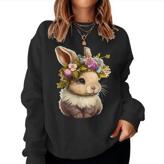 Easter Bunny Rabbit Women - Happy Bunny Flower Graphic Girls Women Sweatshirt | Mazezy