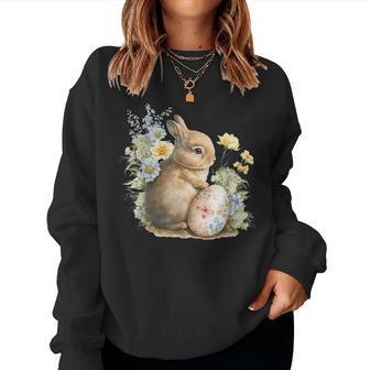 Easter Bunny Rabbit Women - Happy Bunny Flower Graphic Girls Women Sweatshirt | Mazezy