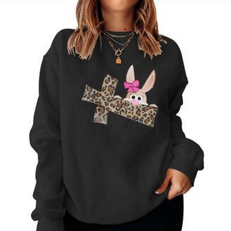 Easter Christian Girls Mom Bunny He Is Risen Leopard Women Sweatshirt | Mazezy