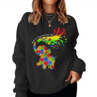 Elephant Autism Different Not Less Be Kind Puzzle Piece Mom Women Crewneck Graphic Sweatshirt - Seseable