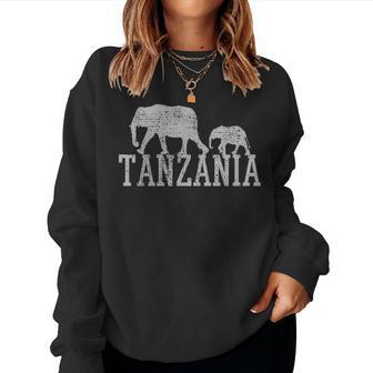 Elephant Family Baby Mother Dad Africa Tanzania Vintage Women Crewneck Graphic Sweatshirt - Seseable