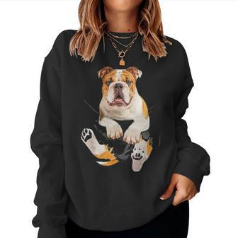 English British Bulldog Pocket Funny Mom Dad Kid Lover Gifts Women Crewneck Graphic Sweatshirt - Seseable