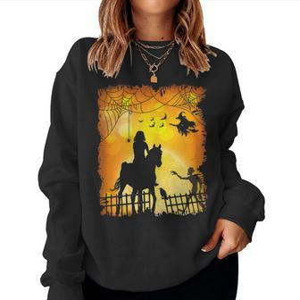 Equestrian Girl Riding Horse Scary Horseback Rider Halloween Women Sweatshirt | Mazezy