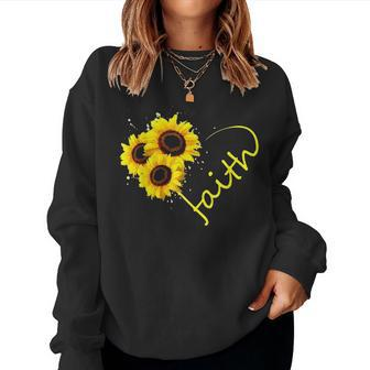 Faith Sunflower Religious Jesus Christian Church Mom Gift Women Crewneck Graphic Sweatshirt - Seseable