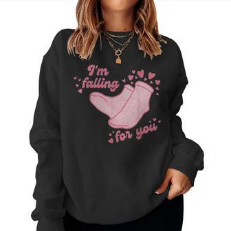 Falling For You Funny Pct Cna Nurse Happy Valentines Day Women Crewneck Graphic Sweatshirt - Seseable