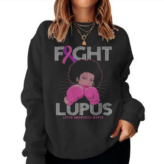 Fight Lupus Awareness Month Purple Ribbon Black Women Gift Women Crewneck Graphic Sweatshirt - Seseable