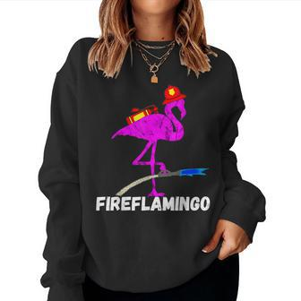 Fire Fighter Flamingo Exotic Bird Firefighter Fireman Women Crewneck Graphic Sweatshirt - Seseable