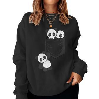 For Panda Lovers Cute Kawaii Baby Pandas In Pocket Women Crewneck Graphic Sweatshirt - Seseable