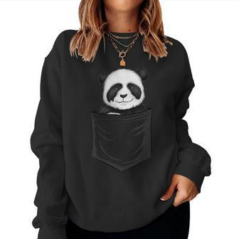 For Panda Lovers Cute Panda Bear In Pocket Women Crewneck Graphic Sweatshirt - Seseable