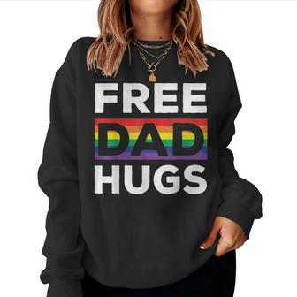 Free Dad Hugs Rainbow Lgbt Pride Fathers Day Gift V2 Women Crewneck Graphic Sweatshirt - Seseable