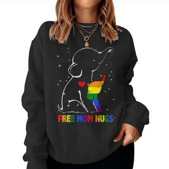 Free Mom Hugs Lgbt Mom Elephant Rainbow Gift Women Crewneck Graphic Sweatshirt - Seseable