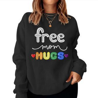 Free Mom Hugs Lgbtq Pride Rainbow Lesbian Gay Bi Trans Ally Women Crewneck Graphic Sweatshirt - Thegiftio UK