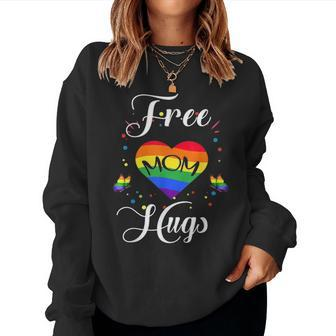 Free Mom Hugs Rainbow Gray Pride Lgbt Funny Women Crewneck Graphic Sweatshirt - Seseable