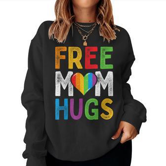 Free Mom Hugs Rainbow Heart Lgbt Ally Pride Month Retro Women Crewneck Graphic Sweatshirt - Thegiftio UK
