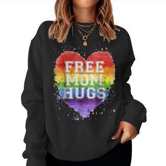 Free Mom Hugs Rainbow Lgbt Gay Pride Flag Women Crewneck Graphic Sweatshirt - Seseable