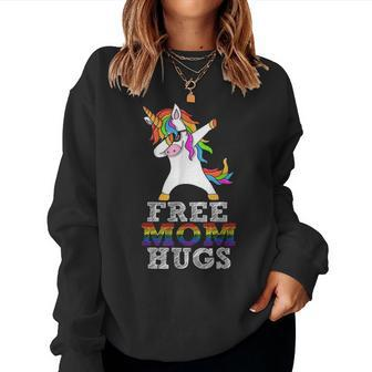 Free Mom Hugs Unicorn Lgbt Gay Pride Parades Women Crewneck Graphic Sweatshirt - Seseable