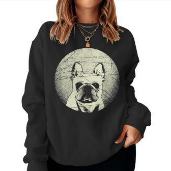 French Bulldog Dog Retro Style Frenchie Mom Dad Women Crewneck Graphic Sweatshirt - Seseable