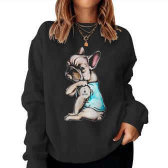 French Bulldog I Love Mom Tattoo Bulldog Mom Women Crewneck Graphic Sweatshirt - Seseable