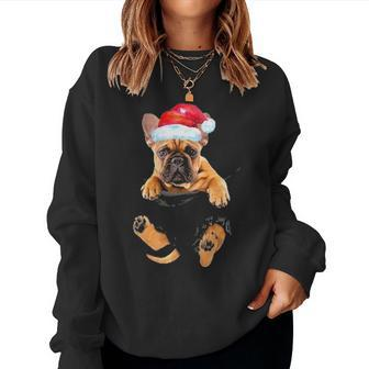 Frenchie French Bulldog Pocket Funny Mom Dad Kid Lover Gifts Women Crewneck Graphic Sweatshirt - Seseable