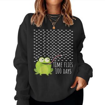 Frog Fly 100 Days Of School Shirt Teacher Boy Girl Women Sweatshirt | Mazezy