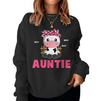 Funny Auntie Cow Cute Cow Farmer Birthday Matching Family Women Crewneck Graphic Sweatshirt - Seseable