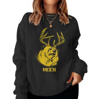 Funny Bear Plus Deer Equals Beer Deer Hunting Usa Hunter Women Crewneck Graphic Sweatshirt - Seseable