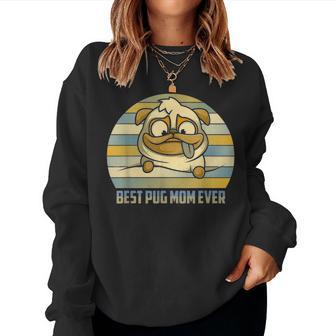Funny Best Pug Dog Mom Ever Sunset Graphic Great Gift Women Crewneck Graphic Sweatshirt - Seseable