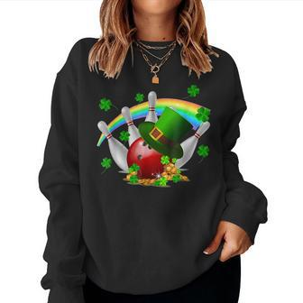 Funny Bowling Balls Shamrock Leprechaun St Patrick Day Women Crewneck Graphic Sweatshirt - Seseable