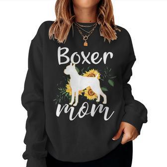 Funny Boxer Mom Sunflower Dog Lovers Mothers Day Gift Women Crewneck Graphic Sweatshirt - Seseable