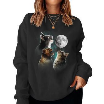 Funny Cat Cats Meowling At Moon Cat Lover Women Crewneck Graphic Sweatshirt - Seseable