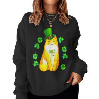 Funny Cat St Patricks Day Green Saint Patty Women Boys Kids Women Crewneck Graphic Sweatshirt - Seseable