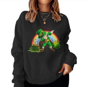 Funny Dabbing Leprechaun St Patricks Day Kids Men Women Women Crewneck Graphic Sweatshirt - Seseable