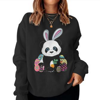 Funny Easter Panda Bunny Rabbit Eggs Hunting Women Crewneck Graphic Sweatshirt - Seseable