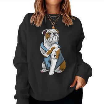 Funny English Bulldog Dog I Love Mom Tattoo Lover Gift Women Crewneck Graphic Sweatshirt - Seseable