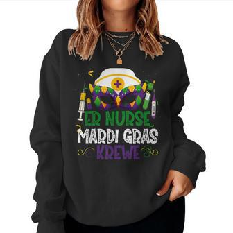 Funny Er Nurse Krewe Nursing Masks Mardi Gras Carnival Party V2 Women Crewneck Graphic Sweatshirt - Seseable