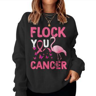 Funny Flock You Flamingo Cancer Breast Cancer Women Crewneck Graphic Sweatshirt - Seseable
