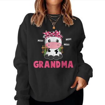 Funny Grandma Cow Cute Cow Farmer Birthday Matching Family Women Crewneck Graphic Sweatshirt - Seseable