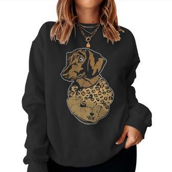 Funny Leopard Dachshund Mom Costume Mothers Day Gift Women Crewneck Graphic Sweatshirt - Seseable