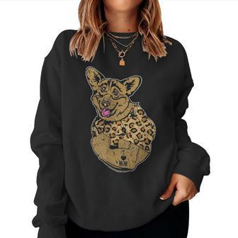 Funny Leopard Dog Corgi Mom Costume Mothers Day Gift Women Crewneck Graphic Sweatshirt - Seseable