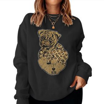 Funny Leopard Dog Pug Mom Costume Mothers Day Gift Women Crewneck Graphic Sweatshirt - Seseable