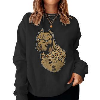 Funny Leopard Pitbull Mom Costume Mothers Day Gift Women Crewneck Graphic Sweatshirt - Seseable