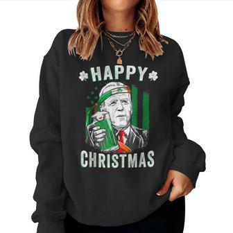 Funny Leprechaun Biden Happy Christmas For St Patricks Day V2 Women Crewneck Graphic Sweatshirt - Seseable