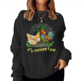 Funny Leprechaun Shamrock Chicken Hen Rooster St Patrick Day Women Crewneck Graphic Sweatshirt - Seseable