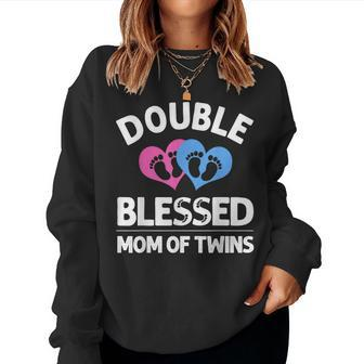 Funny New Mom Of Twins Gift For Women Mother Announcement Women Crewneck Graphic Sweatshirt - Seseable