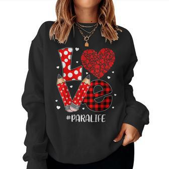 Funny Plaid Heart Love Para Life Valentine Day Christmas Women Crewneck Graphic Sweatshirt - Seseable