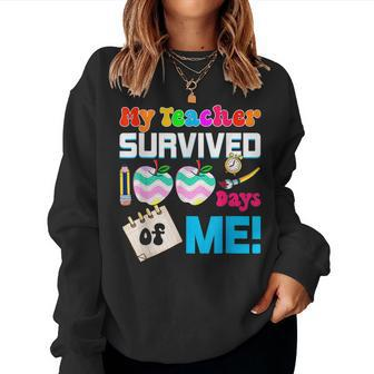 Funny School My Teacher Survived 100 Days Of Me V2 Women Crewneck Graphic Sweatshirt - Thegiftio UK