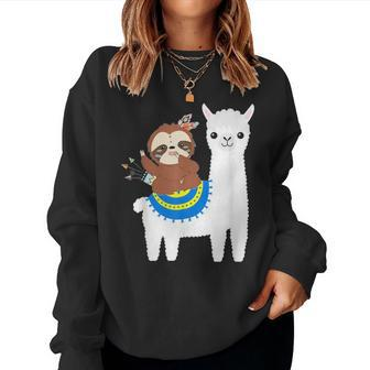 Funny Sloth Riding Llama Dad Mom Boy Girl Party Gift 4219 Women Crewneck Graphic Sweatshirt - Seseable