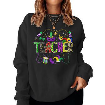 Funny Teacher Mardi Gras Family Matching Outfit V3 Women Crewneck Graphic Sweatshirt - Seseable