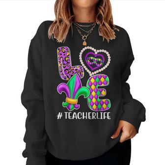 Funny Teacher Mardi Gras Family Matching Outfit V4 Women Crewneck Graphic Sweatshirt - Seseable